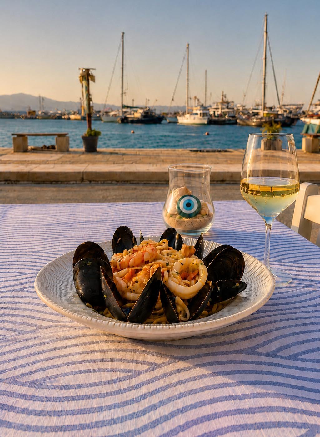 Greek Mediterranean seafood dish at Capriccio Restaurant in Naxos